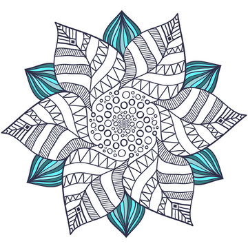 Unique mandala vector in floral style. Circle zentangle for coloring book pages. Round ornament pattern for henna tattoo design