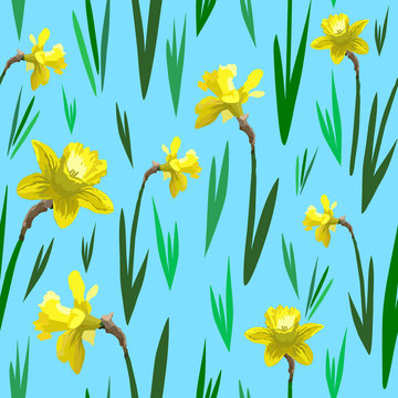  Narcissus seamless pattern, background. Texture, textile, backdrop, fabric
