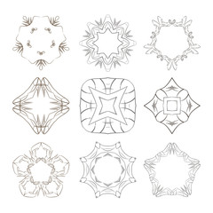 Set of vector stars, colors, circular patterns and mandalas