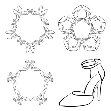 Set of vector stars, colors and circular patterns with women's shoes with high heels