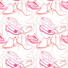 Vector seamless pattern of various women's shoes