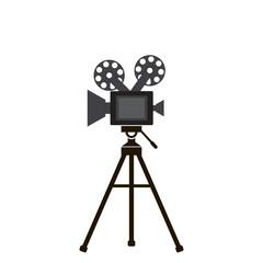 Obraz premium Movie camera in flat style, gray color white background