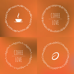 Set of coffee vector framework of the vines with hearts and coffee beans