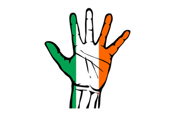 Obraz premium Hand with five fingers stretched upward, colors of the Irish flag