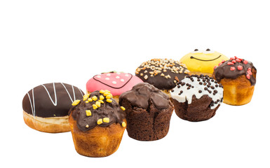 Colorful delicious donuts isolated