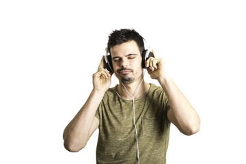 Naklejka premium happy young man with headphones