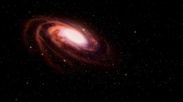 Red spiral galaxy in deep space.
