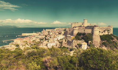 Fototapeta na wymiar Gaeta view with ancient castle on coastal rock