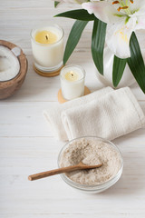 spa composition on white wooden background