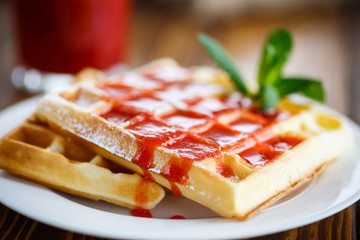 Viennese sweet waffles with strawberry jam