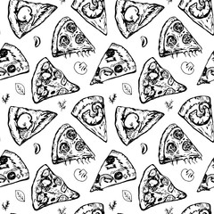 Seamless pattern with different pizza slices