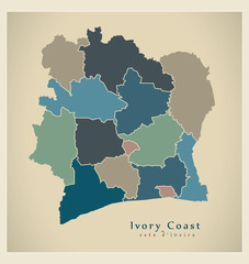 Fototapeta na wymiar Modern Map - Ivory Coast with districts colored CI