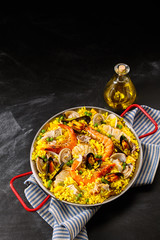 Paella a la margarita in pan with oil