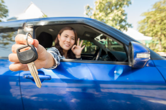 Asian Driver Woman Smiling Showing Car Keys