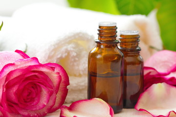 Fototapeta na wymiar Rose essential aroma oil