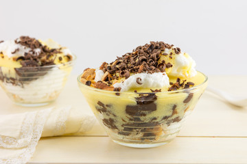 Creamy dessert with chocolate and almonds