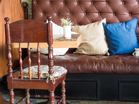 Vintage style of coffee shop interior decoration the leather sof