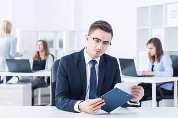 Working in modern office