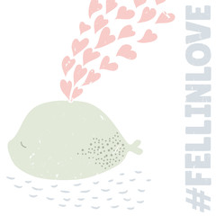 Vector illustration fish in love. Fish with hearts in shabby style. Template for Valentine's day