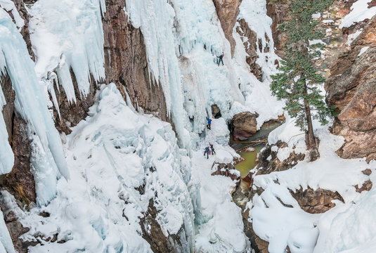 Ice Climbing Cliffs:  Steep, ice-covered canyon walls invite winter climbers in southwest Colorado.
