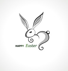 Happy Easter greeting logo with rabbit icon 
