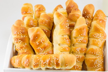 Homemade pastry in a wooden box