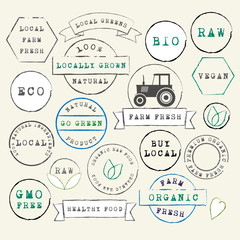 Naklejka premium Farm Fresh Organic Stamps Set 