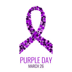 Purple ribbon made of dots on white background. World epilepsy day. Purple Day epilepsy awareness ribbon. Epilepsy solidarity day. Isolated vector illustration.
