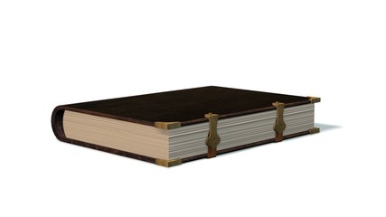 old leather book with metal claps isolated on white