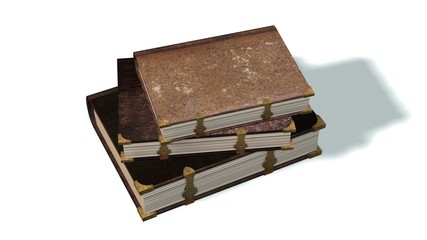 three old leather books isolated on white
