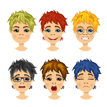 set of teenager avatar expressions
