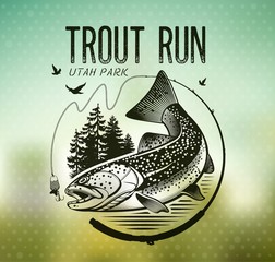 Vintage trout fishing emblems - 105029549
