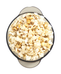 Popcorn in a glass bowl isolated on white
