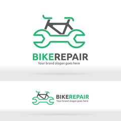 Bicycle and Wrench Symbol for Brand Identity, Bicycle Fix Logo Template