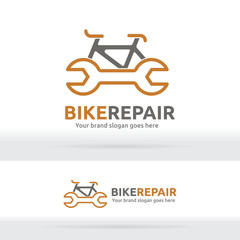 Naklejka premium Bicycle and Wrench Symbol for Brand Identity, Bicycle Fix Logo Template