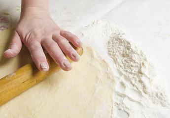 Making dough by female hands