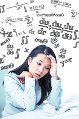 Fototapeta premium Composite image of unsmiling businesswoman with hands on face