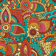 Hand drawn seamless pattern with floral elements. 