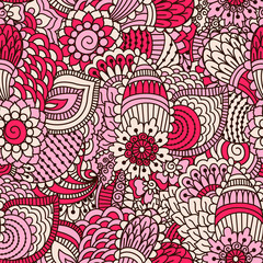 Hand drawn seamless pattern with floral elements. 