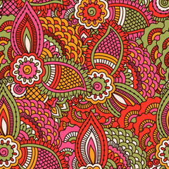 Hand drawn seamless pattern with floral elements. 
