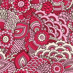 Hand drawn seamless pattern with floral elements. 