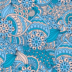 Hand drawn seamless pattern with floral elements. 