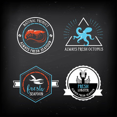 Fototapeta premium Seafood menu and badges design elements.