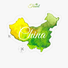 Travel around the  world. China. Watercolor map