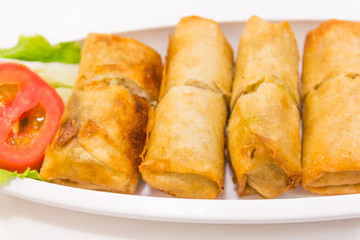 Fried Chinese Traditional Spring rolls food isolated on white ba