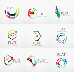 Logo collection - abstract minimalistic linear flat design. Business hi-tech geometric symbols, multicolored segments lines