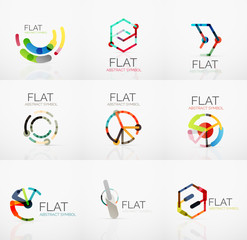 Logo collection - abstract minimalistic linear flat design. Business hi-tech geometric symbols, multicolored segments lines