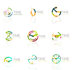 Linear time abstract logo set, connected multicolored segments
