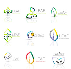 Linear leaf abstract logo set, connected multicolored segments