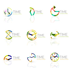 Linear time abstract logo set, connected multicolored segments